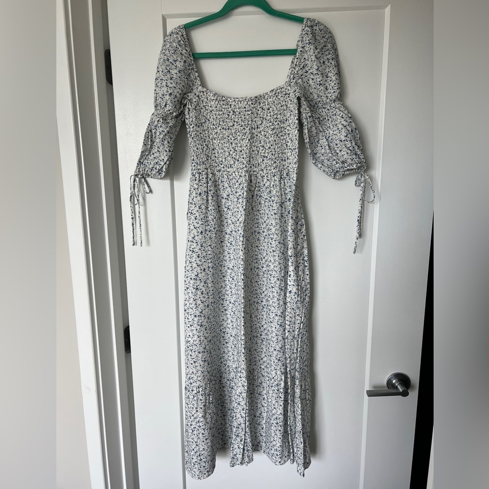 o.p.t floral smocked puff sleeve midi dress